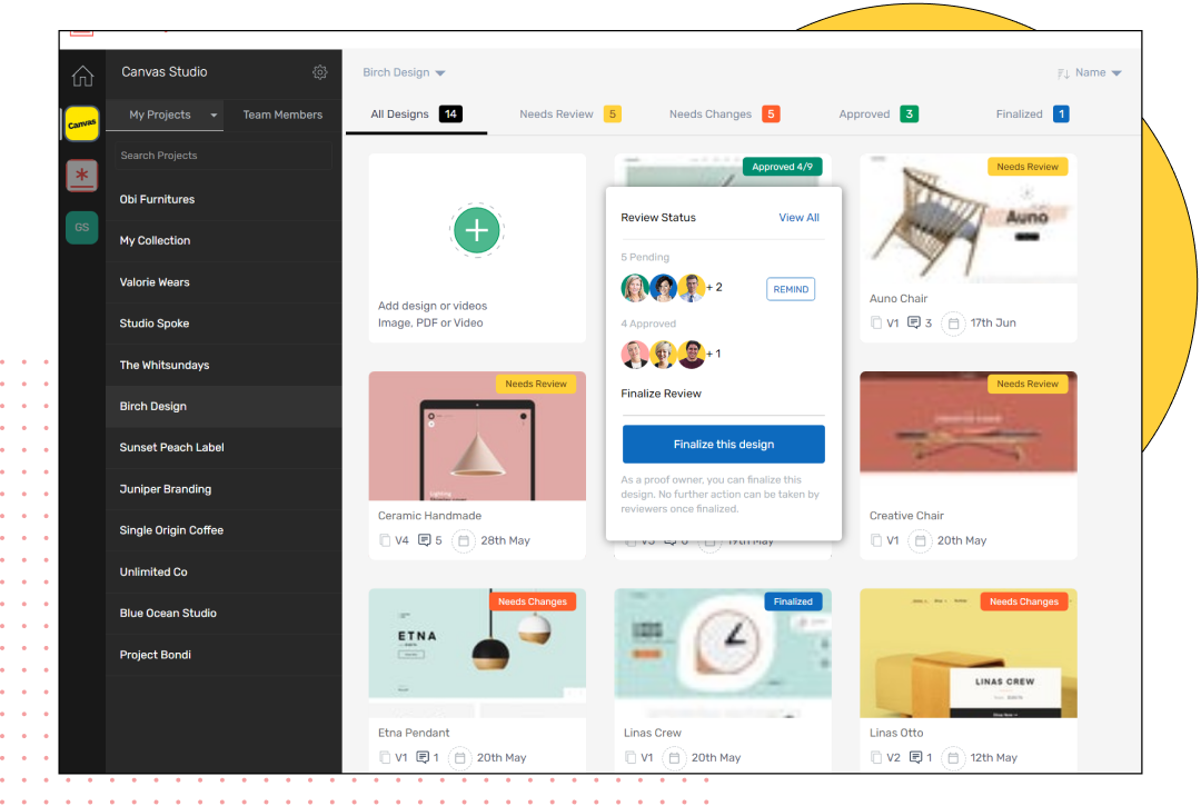 Project dashboard on GoVisually